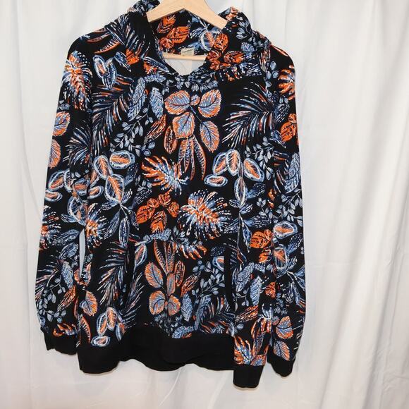 Lildy Sz Large Jacket Hood Blue Floral Soft Knit Front Pocket Long Sleeve - Picture 4 of 13